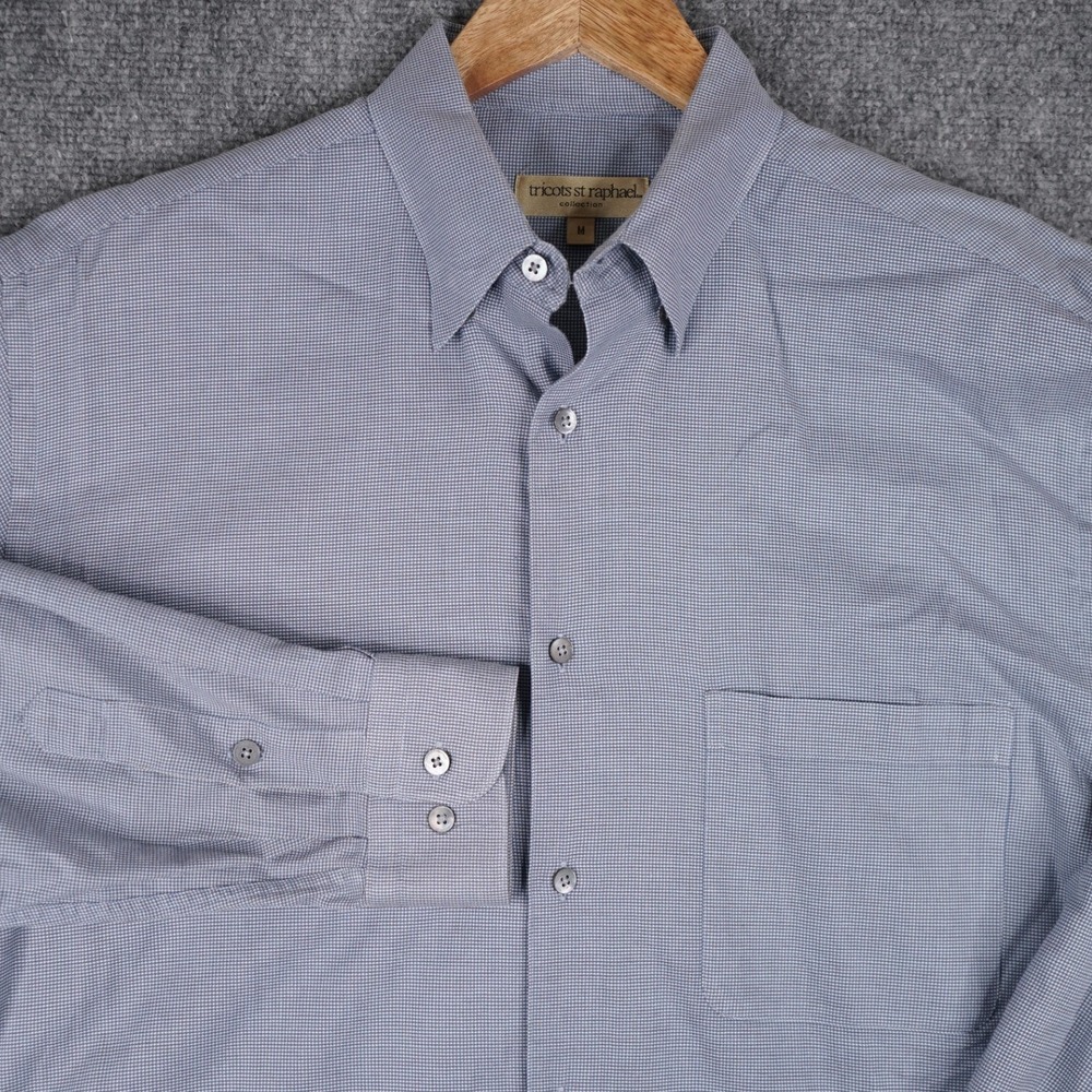 Tricots St Raphael Button Down Shirt Mens Size M Blue Micro Check Long Sleeve
